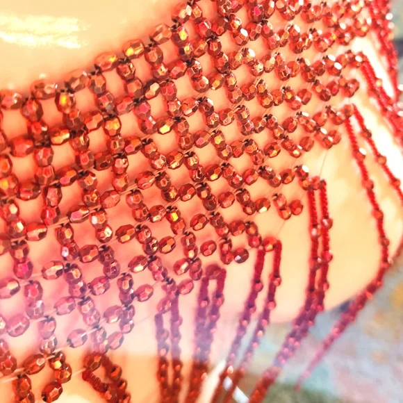 VTG Beaded Rust Sparkle Beaded Sparkly Elegant Shawl Shoulder Fringe Neck Collar - Picture 5 of 11